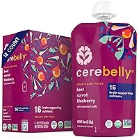 Cerebelly Baby Food Pouches – Organic Beet Carrot Blueberry (4 oz, Pack of 12) - Toddler Snacks, 16 Brain-supporting Nutrients, Healthy Snacks, Made with Gluten-Free Ingredients, No Added Sugar