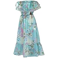 Dresses for Teens Girls' Summer Chiffon Dress Foreign Style Mid Length Off Shoulder Floral Dress Flower Girl Dress