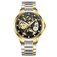 Guanqin Men's Skeleton Analogue Automatic Self-Winding Mechanical Watch with Steel Strap Luminous