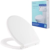 Hibbent Premium Round Toilet Seat with Cover Quiet Close, One-Click to Quick Release, Easy Installation Non-Slip Seat Bumpers, Slow Close Toilet Seat and Cover, Easy Cleaning-White Color