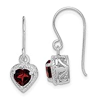 Sterling Silver Gemstone Drop Dangle Earrings - Statement Birthstone Earrings - Everyday Classic Simple Heart Earrings