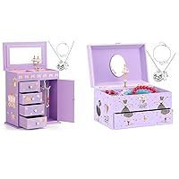 Musical Jewelry Box for Girls with Spinning Ballerina Unicorn Design Purple