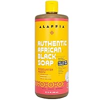 Alaffia Authentic African Black Soap All-in-One, Multi-purpose Face & Body Wash, Shampoo & Shaving Soap, Suitable for All Skin Types, Fair Trade Shea Butter, Rosewater Peony, 32 Fl Oz