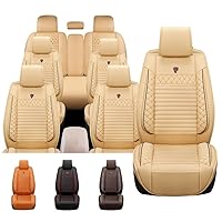 Waterproof Car Seat Cover for Kia Telluride 2003-2024, Front and Rear Full Set Seat Protectors Anti-Slip & Wear-Resistant Faux Leather (7 seat Standard,Beige