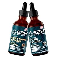 E2H: Lion's Mane & Reishi Extracts - Cognitive Sharpness, Immunity, Energy, Longevity - Non-GMO, Vegan - 2 Fl Oz Each (4 Fl Oz Total) - Bundle