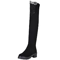 BIGTREE Women Thigh High Boots Sexy Embroidery Lace Chunky Warm Lining Knee High Boots
