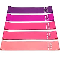 Resistance Bands - Exercise Workout Bands for Women and Men - Resistance Loop Exercise Bands - 5-PC Exercise Workout Bands for Booty, Legs, and Pilates - Includes Free Carrying Bag - Pink