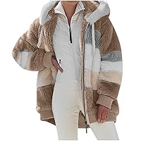 DOLKFU Women Oversized Winter Coat Jacket Zip Up Hooded Coats Shaggy Fleece Open Front Jackets Thick Sherpa Lined Warm Tops