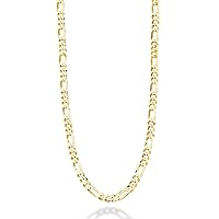 Miabella Solid 18K Gold Over Sterling Silver Italian 5mm Diamond-Cut Figaro Link Chain Necklace for Women Men, 925 Made in Italy