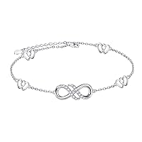 Infinity Anklet 925 Sterling Silver for Women Girls Adjustable Heart Ankle Bracelet Boho Beach Foot Chain 9+1 Inch Charm Jewelry Best Birthday Gifts