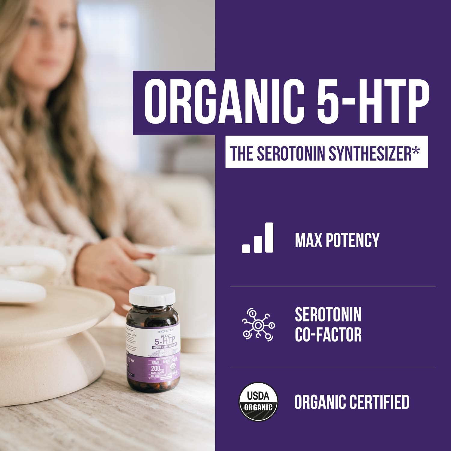 Organic 5-HTP - 200 mg | 99% 5HTP Concentration, Plus Cofactor Vitamin B6 & Lions Mane | Water Extracted from Organic Griffonia Seeds | Supports Mood, Cognition & Sleep (60 Capsules | 30 Servings)