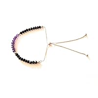 Natural Gemstone Beads Sterling Silver Slider Bracelet 10 Inch, Graduated Bead Black Spinel & Purple Amethyst, Adjustable Bracelet