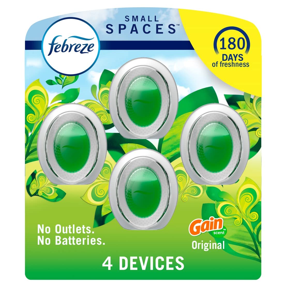 Febreze Small Spaces, Plug in Air Freshener Alternative for Home, Gain Original Scent, Odor Fighter for Strong Odor (4 Count) (Pack of 2) Multicolor