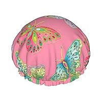 Jeweled Butterflies Print Double Layer Waterproof Shower Cap, Suitable For All Hair Lengths (10.6 X 4.3 Inches)