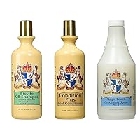 Crown Royale Dog Grooming Bundle 16 oz - Biovite Shampoo No. 1, Gives Texture/Adds Volume - Condition Plus Coat Conditioner, Add Moisture - Magic Touch Grooming Spray No. 1, Prevent Mats, Ready to Use