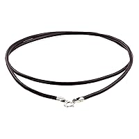 Unisex Genuine Smooth Brown Black Leather Cord Necklace For Men Women Teen .925 Sterling Silver Clasp 14 16 18 20 24 Inch