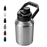 BJPKPK 64oz Insulated Water Bottle, Dishwasher Safe Half Gallon Water Bottle with Ergonomic Handle, BPA Free Leak Proof Water Jug with Anti-slip Bottom, Stainless Steel Primary Color