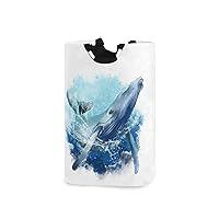 ALAZA Whale Wave Laundry Basket with Handles, Durable Laundry Hamper Bag Collapsible Cloth Storage Bin for Home Bedroom Bathroom College Dorm
