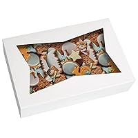 15-PACK White Pastry Bakery Box 12x8x3inch,Large Donuts,Muffins,Cookies Boxes with PVC Window - Auto-Pop up Nature Paper Box Container,Pack of 15 (White, 15)