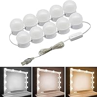 LED Vanity Lights for Mirror, Hollywood Style Vanity Lights with 10 Dimmable Bulbs, Adjustable Color & Brightness, USB Cable, Mirror Lights Stick on for Makeup Table Dressing Room