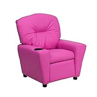 Flash Furniture Chandler Vinyl Kids Recliner with Cup Holder and Safety Recline, Contemporary Reclining Chair for Kids, Supports up to 90 lbs., Hot Pink