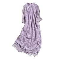 Women's Everyday Dress Silk Polka Dot Dress Loose Purple Dress 2592