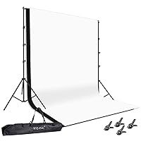 Photo Background Support System with 8.5 x 10ft Backdrop Stand Kit, 100% Cotton Muslin Backdrop (White Black),Clamp, Carry Bag for Photography Video Studio