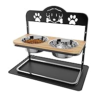 Elevated Dog Bowls, 4 Height Adjustable Raised Dog Bowl Stand with 2 Stainless Steel Dogs Cats Food Bowls Storage Container & Spillproof Mat, Bamboo Dog Feeder for Large Medium Small Dogs Pets