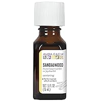 Aura Cacia Sandalwood Essential Oil in Jojoba Oil, 0.5 fl. oz., Woodsy, Balsamic-like Aroma For Skin Care & Centering