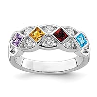 925 Sterling Silver Polished Open back Rhodium Plated With CZ Amethyst Citrine Garnet and Bluetopaz Ring Jewelry Gifts for Women - Ring Size Options: 6 7 8