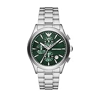 Emporio Armani Men's watch, chronograph movement, 42 mm silver case made of recycled stainless steel (at least 50%) with a recycled stainless steel strap (at least 50%), AR11529, silver, Bracelet