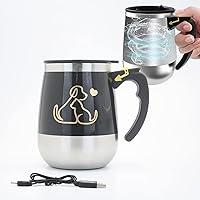Rechargeable Self Stirring Mug - Magnetic Electric Auto Mixing Stainless Steel Cup for Office/Kitchen/Travel/Home Coffee/Tea/Hot Chocolate/Milk-390 ml/13.2 oz(Black)
