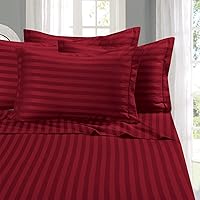 Elegant Comfort Best, Softest, Coziest 6-Piece Sheet Sets! - 1500 Premier Hotel Quality Luxurious Wrinkle Resistant 6-Piece Damask Stripe Bed Sheet Set, Queen Burgundy