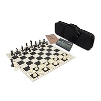 Triple Weighted Complete Tournament Chess Set with Scorebook & Chess Clock (Black)