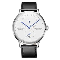 Guanqin Mens Calendar Analog Automatic Self Winding Mechanical Wrist Watch with Stainless Steel Leather Strap