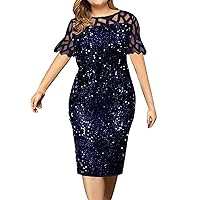 Plus Size Cocktail Dress for Women Mother of Bride Groom Lace Sparkle Sequin Glitter Prom Party Mini Bodycon Dress