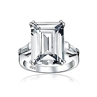 Bling Jewelry Art Deco Style Bridal Wedding Big 10CT AAA CZ Solitaire Emerald Cut Statement Engagement Ring For Women .925 Sterling Silver 14K Yellow Gold Plated Cubic Zirconia Baguette Side Stones