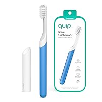 Quip Adult Electric Toothbrush - Sonic Toothbrush with Travel Cover & Mirror Mount, Soft Bristles, Timer, and Plastic Handle - Blue