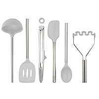 Tovolo Silicone Utensil Set of 6 for Meal Prep, Cooking, Baking, and More - Oyster Gray
