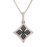 1/3 CTTW Sterling Silver White & Brown Diamond Medallian Necklace