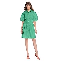 Donna Morgan Women's Button Up Shirt Dress with Puff Sleeves and Collar