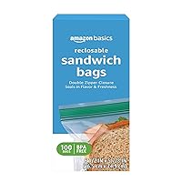 Amazon Basics Reclosable Sandwich Double Zipper Storage Bags, 100 Count, Pack of 1
