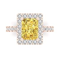 Clara Pucci 4 Brilliant Emerald Cut Solitaire W/Accent Halo Natural Yellow Citrine Anniversary Promise Wedding ring Solid 18K Rose Gold