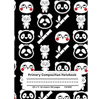 Panda Explosion Black and white Primary Composition Notebook Dotted lines | Dashes| solid lines | Drawing space| Pre-K to K-2 | 50 pages equals 100 sheets