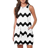 Mini Sleeveless Spring Tank for Womens Classy Going Out Fit Soft Dress for Women Thin Print Crewneck Dresses White M