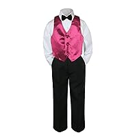 4pc Baby Toddler Boy Teen Formal Suit Black Pants Shirt Vest Bow tie Set 8-20