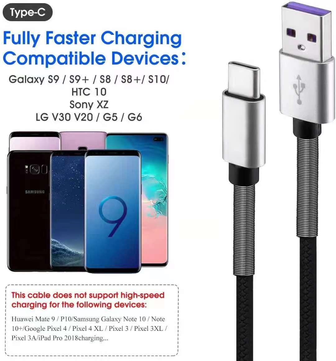 [3Pack 6ft] Compatible with Samsung Galaxy S9 S10 S8 Plus Charger Cord(3A Fast Charging), TPE USB C Type Charger Cable,USB A to Type C Replacement for Samsung A32/A12/A10e/A20/A51/Note 20/9/8,LG