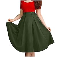 Womens Flowy A-Line Skirt Button Down High Waisted Pleated Skirt Casual Solid Color Flared Midi Skirt Stylish Casual Skirt