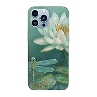 Dragonfly with Water Lily Printed Magnetic Case for iPhone 13 Pro Case Frosted Shockproof Clear Phone Case Cover 6.1 Inch,High-Speed Charging,Acrylic Back,Not Yellowing