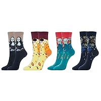 4 to 7 Pairs Women's Cotton Novelty Art Printed Crew Socks Famous Artist Painting Pattern Fashion Socks Gift Size 6-9